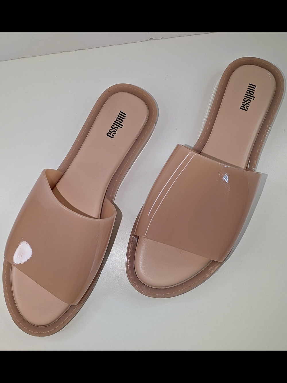 Melissa Miranda Nude Jelly Slides Glossy Minimalist Flat Beach Sandals Size 10